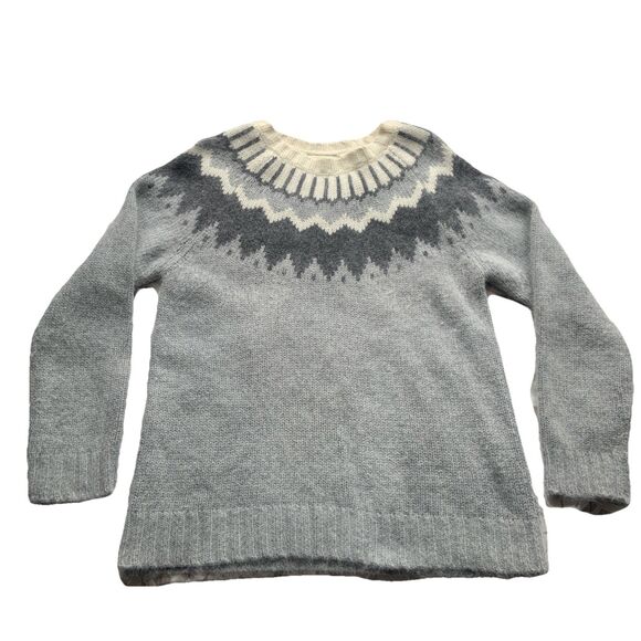 White Stag Fair Isle Angora Lambs Wool Sweater Women’s Medium Ski Gray Ivory - Picture 2 of 6